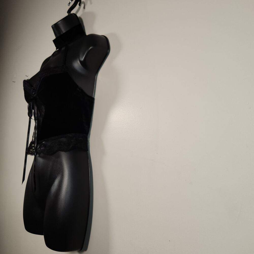 UNBRANDED Choker Bustier Corset Top Womens M Black Lace Velvet Goth Whimsigoth - Picture 6 of 10
